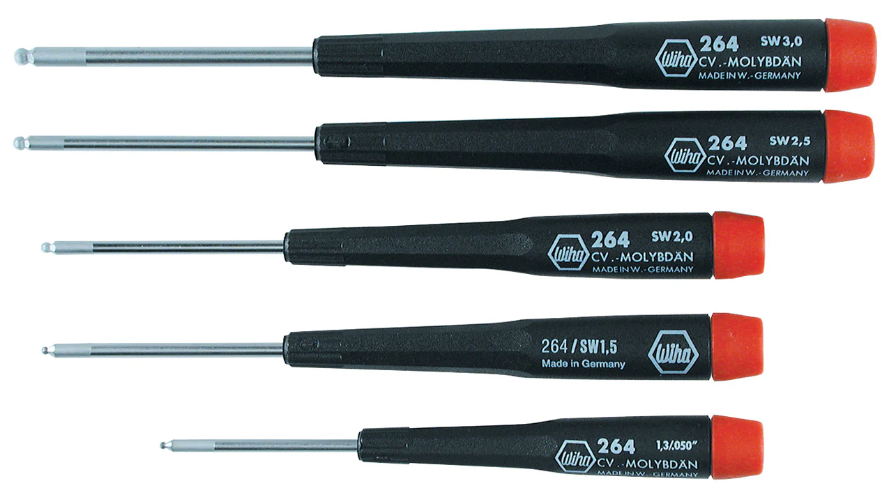 WIHA TOOLS 5 Piece Precision Ball End Hex Screwdriver Set - Metricric - WIH-26491
