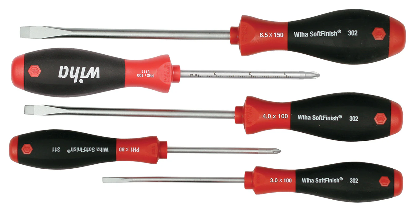 WIHA TOOLS 5 Piece Softfinish Slotted And Phillips Screwdriver Set - 30295 - WIH-30295