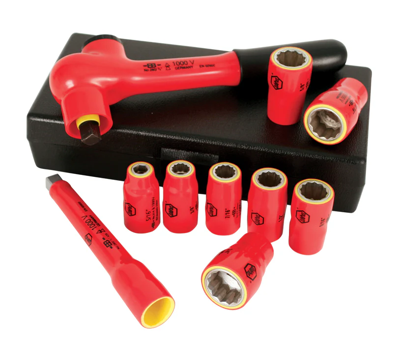 WIHA TOOLS 10 Piece Insulated Socket And Ratchet Set 3/8" Drive - Sae - WIH-31493