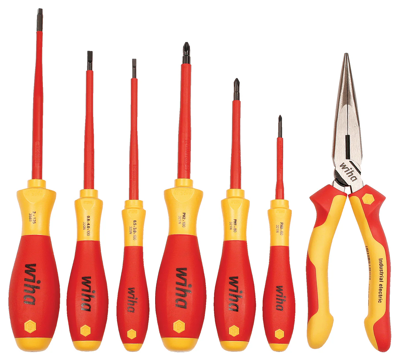 WIHA TOOLS 7 Piece Insulated Softfinish Screwdriver And Long Nose Pliers Set - WIH-32086