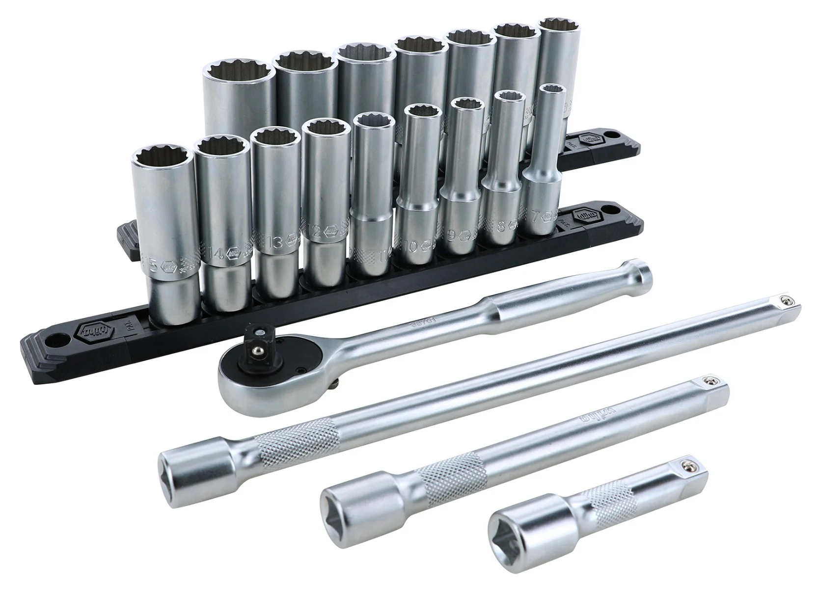 WIHA TOOLS 20 Piece Professional Series Deep Socket Set - 12 Point - 3/8" Drive - Metricric - WIH-33793