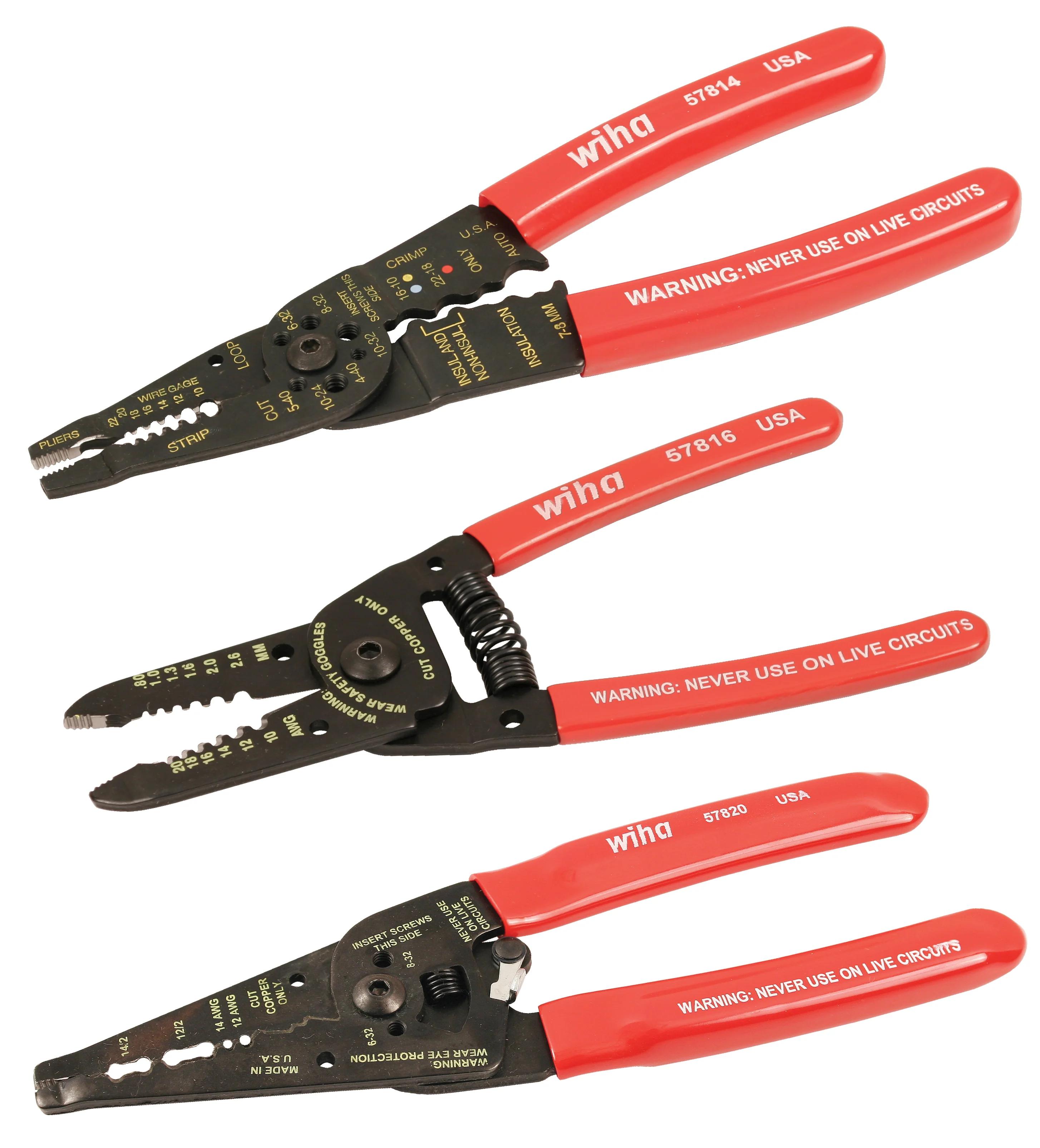 WIHA TOOLS 3 Piece Classic Grip Wire Strippers And Pliers Set - WIH-57830
